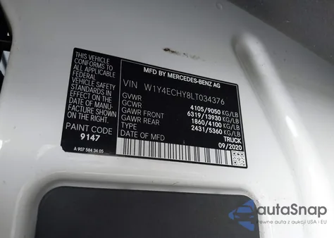 2020 Mercedes-Benz Sprinter 2500 High Roof V6 from USA, damaged, VIN W1Y4ECHY8LT034376
